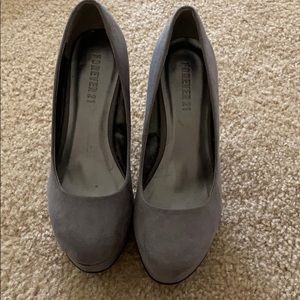 Gray suede pumps